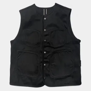 BZEN M.3203 SILAS-BB REGULAR FIT ROUND NECK BLACK OVER BLACK SLEVEDGE VEST-13.8OZ-RAW