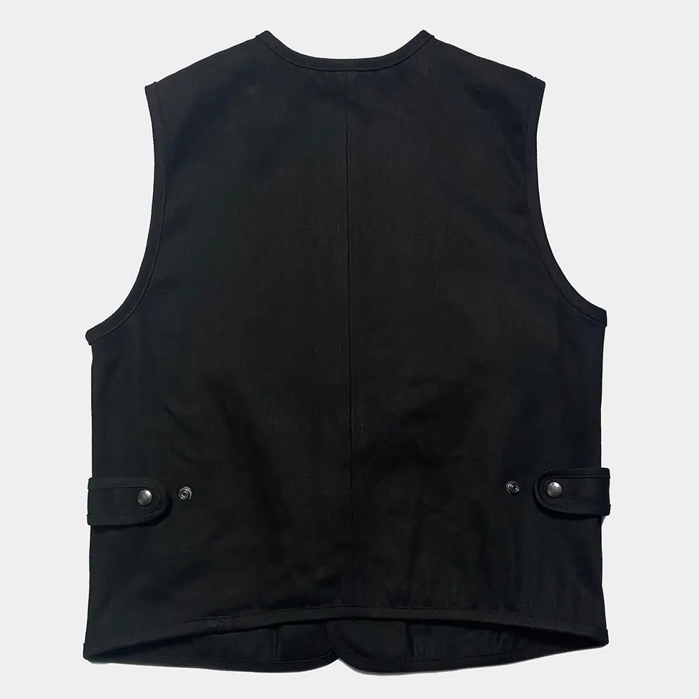 BZEN M.3203 SILAS-BB REGULAR FIT ROUND NECK BLACK OVER BLACK SLEVEDGE VEST-13.8OZ-RAW