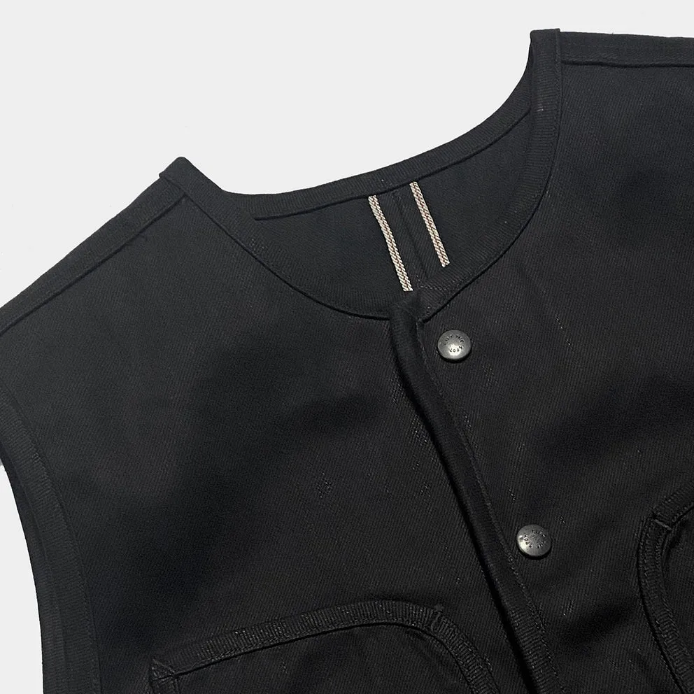 BZEN M.3203 SILAS-BB REGULAR FIT ROUND NECK BLACK OVER BLACK SLEVEDGE VEST-13.8OZ-RAW