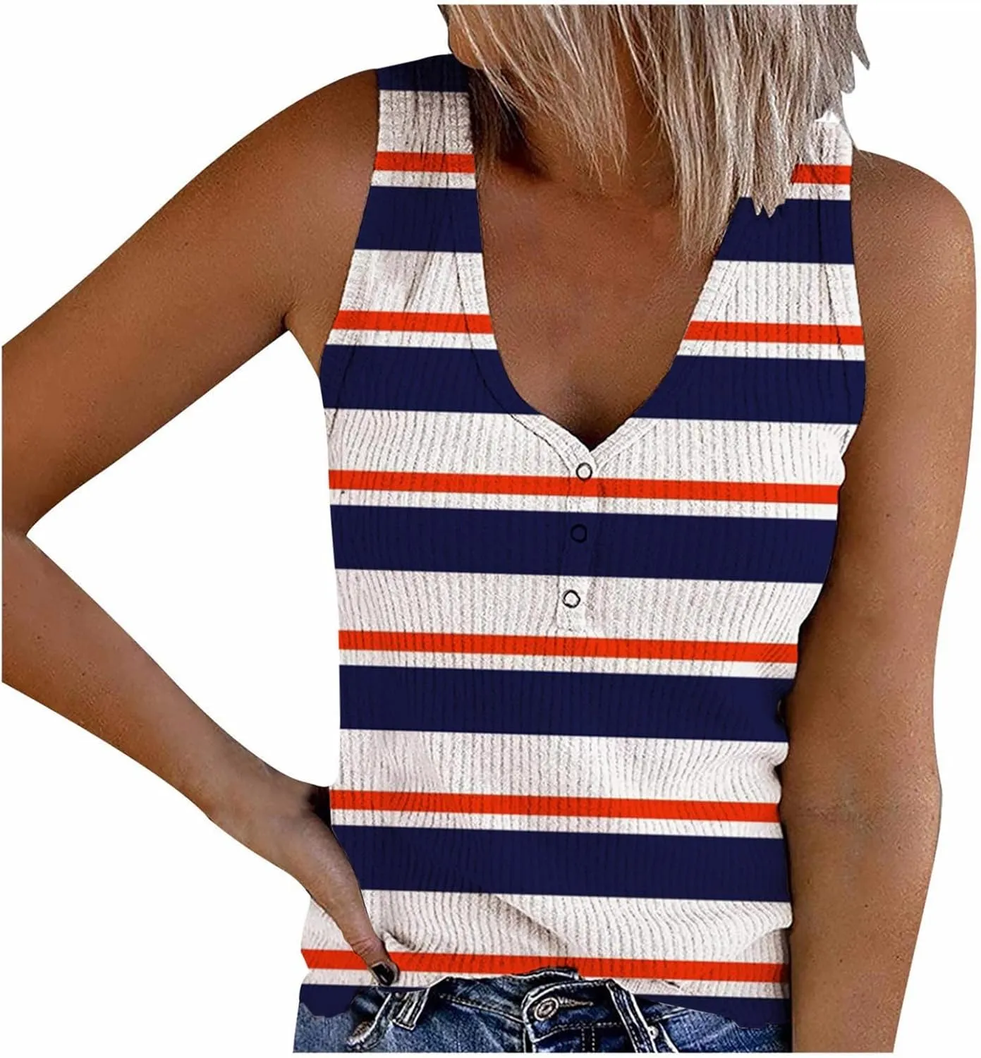 Camisole Women's V Neck Tank Tops Summer Sleeveless Ribbed Button Casual Henley Shirts Fashion Printing T Shirts