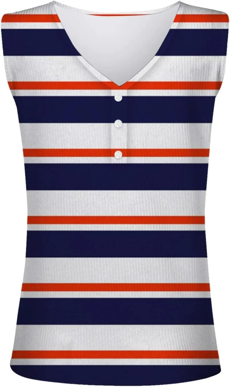 Camisole Women's V Neck Tank Tops Summer Sleeveless Ribbed Button Casual Henley Shirts Fashion Printing T Shirts
