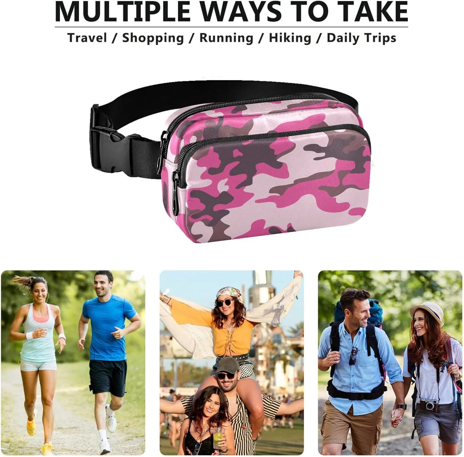 Camo Pink Camouflage Women Fanny Packs Hip Pack Belt Pouch Waterproof Neon Crossbody Waist Pack