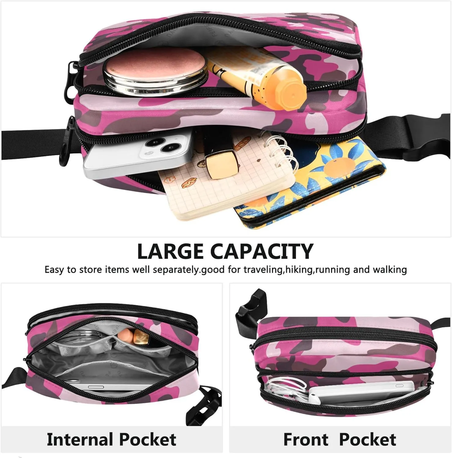 Camo Pink Camouflage Women Fanny Packs Hip Pack Belt Pouch Waterproof Neon Crossbody Waist Pack