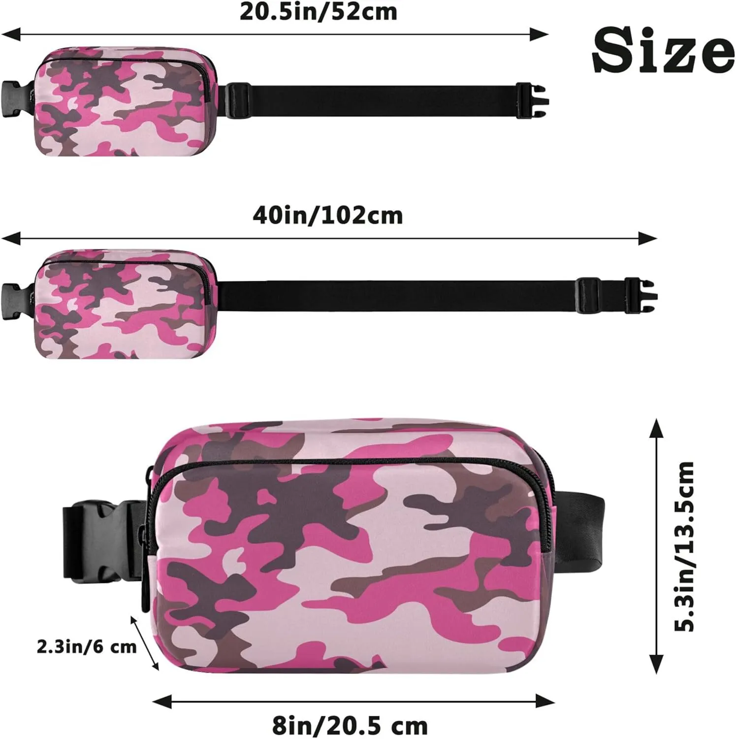 Camo Pink Camouflage Women Fanny Packs Hip Pack Belt Pouch Waterproof Neon Crossbody Waist Pack