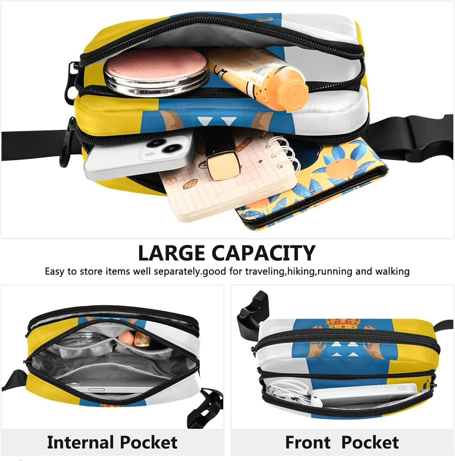 Canary Islands Flag Spanish Archipelago Fanny Packs for Women Cartoon Hip Pack Belt Pouch Waterproof Waist Pack for Women