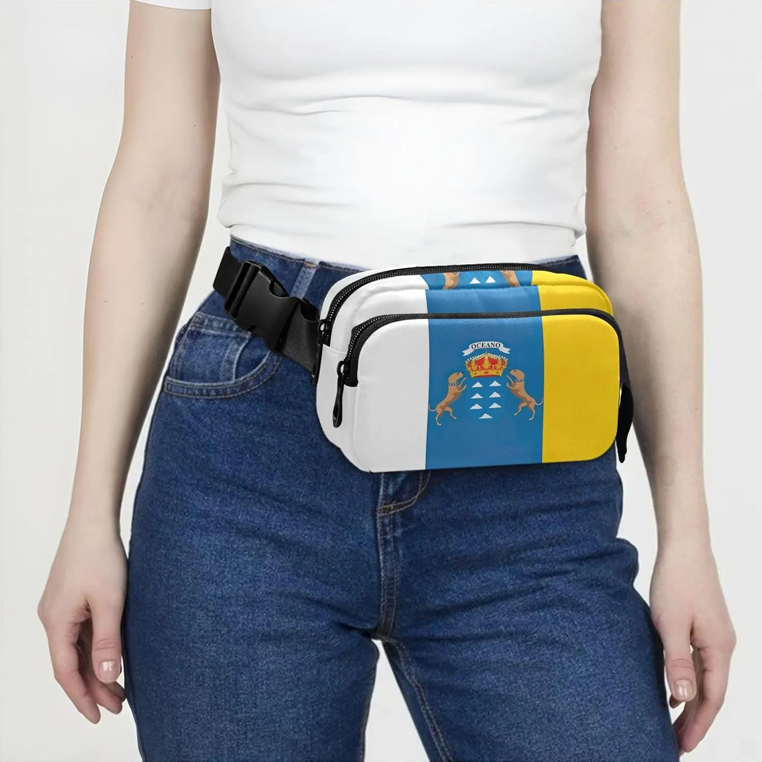 Canary Islands Flag Spanish Archipelago Fanny Packs for Women Cartoon Hip Pack Belt Pouch Waterproof Waist Pack for Women