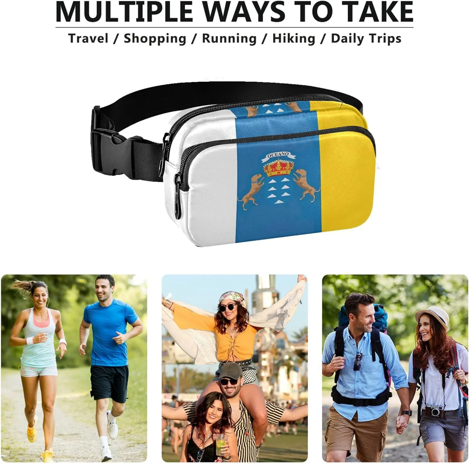 Canary Islands Flag Spanish Archipelago Fanny Packs for Women Cartoon Hip Pack Belt Pouch Waterproof Waist Pack for Women