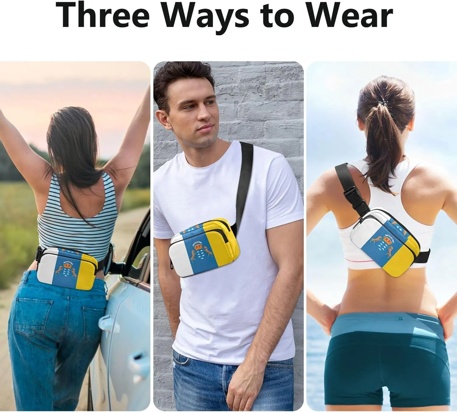 Canary Islands Flag Spanish Archipelago Fanny Packs for Women Cartoon Hip Pack Belt Pouch Waterproof Waist Pack for Women