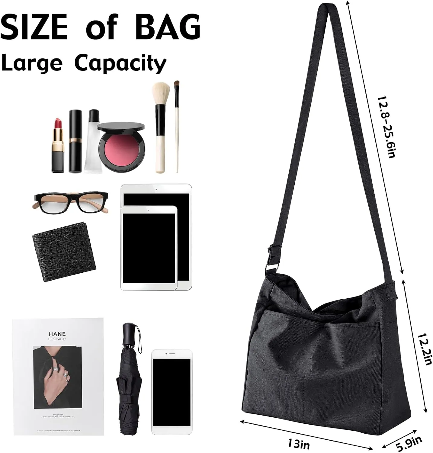 Canvas Crossbody Bag Shoulder Message Bag Large Hobo Tote Bag for Women and Men Work College Bag with Computer Compartment