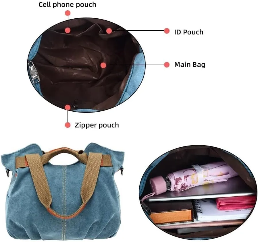 Canvas Hobo Shoulder Purse Retro Large Capacity Handbags Tote Handbag for Women