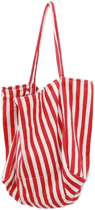 Canvas Shoulder Purse Casual Tote Bag Hobo Women Foldable Shoulder Handbag for Beach Picnic Vacation Shopping Red