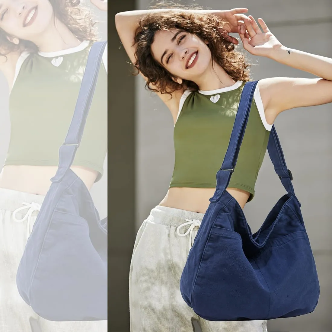 Canvas Tote Bag Casual Hobo Crossbody Shoulder Bag for Women and Men Large Purse Messenger Bag Travel Work