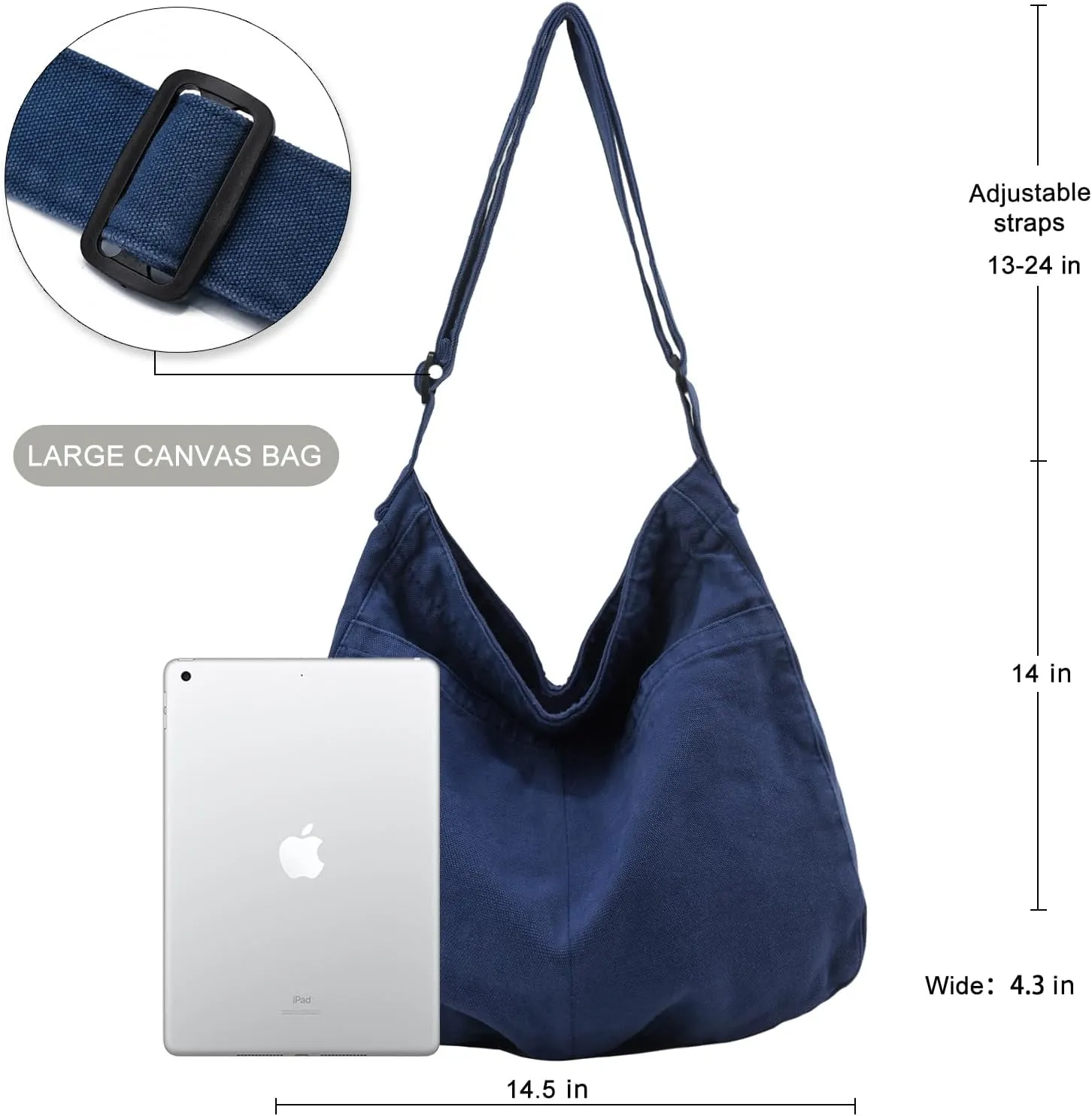 Canvas Tote Bag Casual Hobo Crossbody Shoulder Bag for Women and Men Large Purse Messenger Bag Travel Work