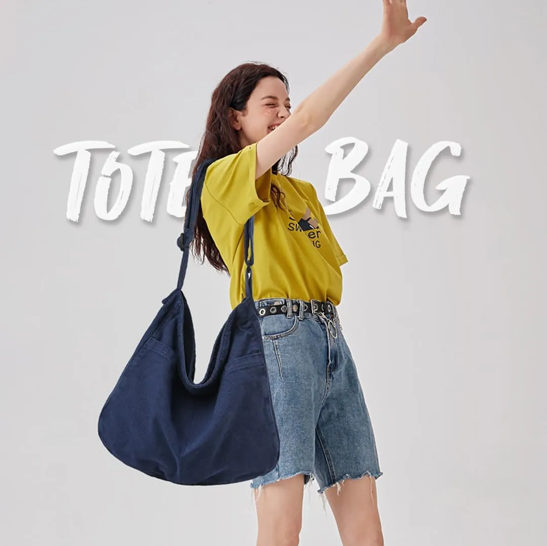 Canvas Tote Bag Casual Hobo Crossbody Shoulder Bag for Women and Men Large Purse Messenger Bag Travel Work