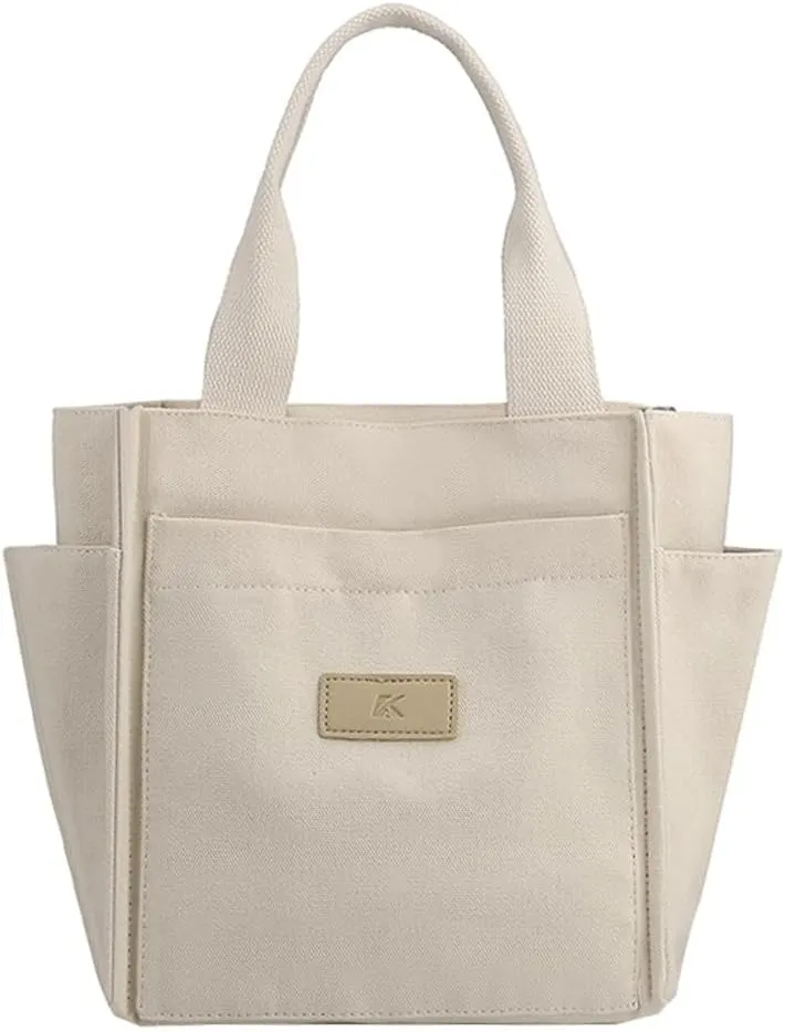 Canvas Tote Bags for Women Multi-Pocket Handbag Hobo Shoulder Purse with Zipper