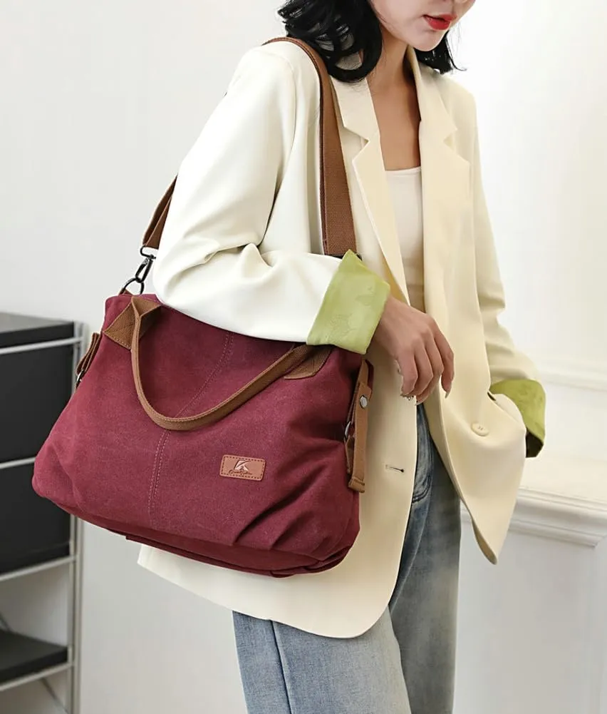 Canvas Tote Bags for Women Satchel Handbags Crossbody Shoulder Bag with Pockets Travel Tote Purse