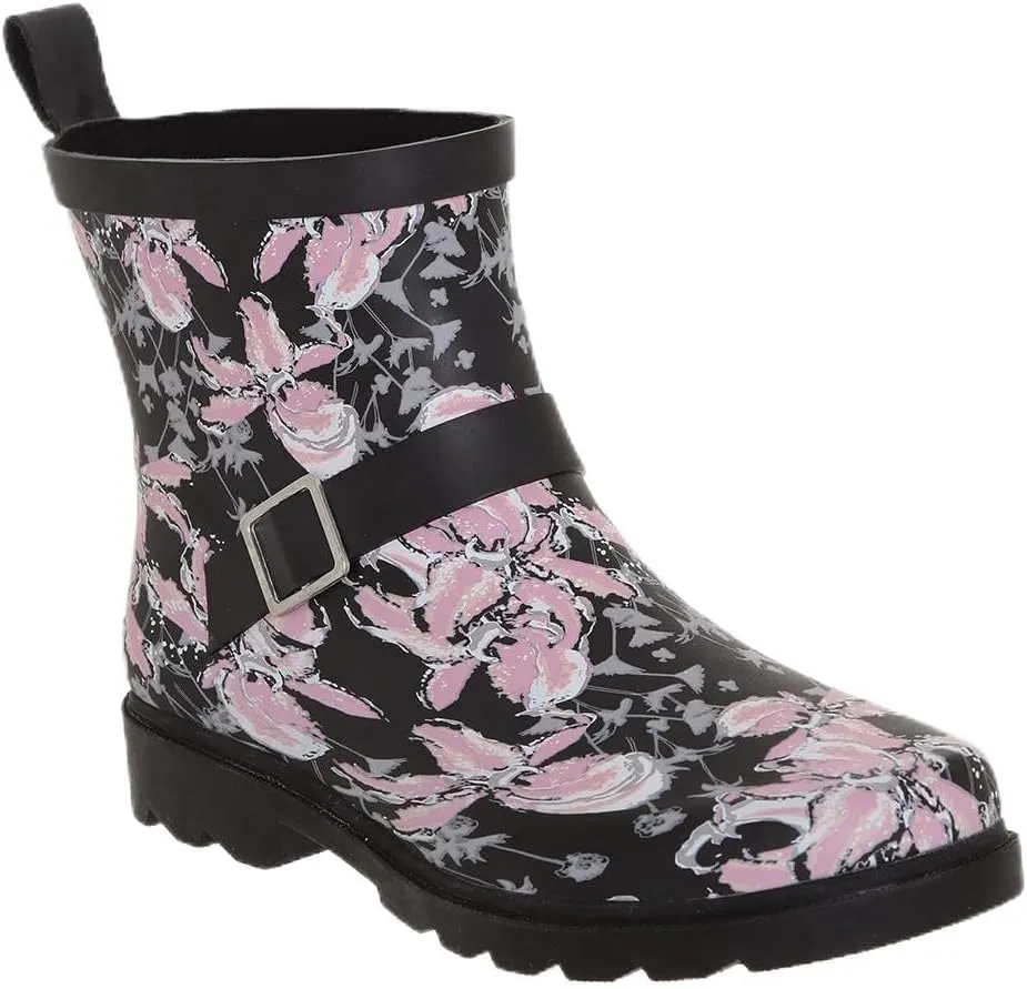 Capelli New York Ladies Short Sporty Rubber Rain Boots Black 7