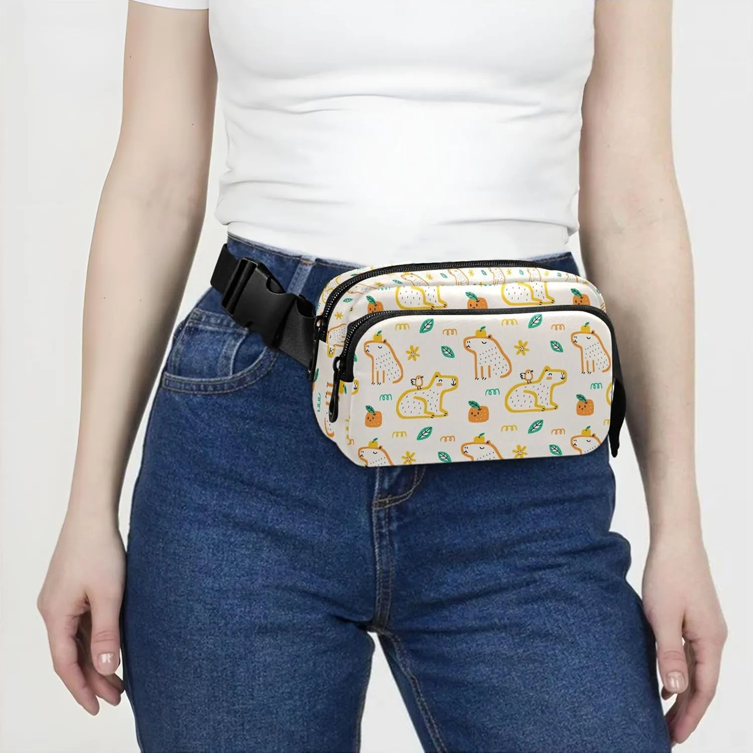 Capybara Cartoon Animals Fanny Packs for Women Hiking Belt Bags Hip Pack Waterproof Crossbody Waist Pack