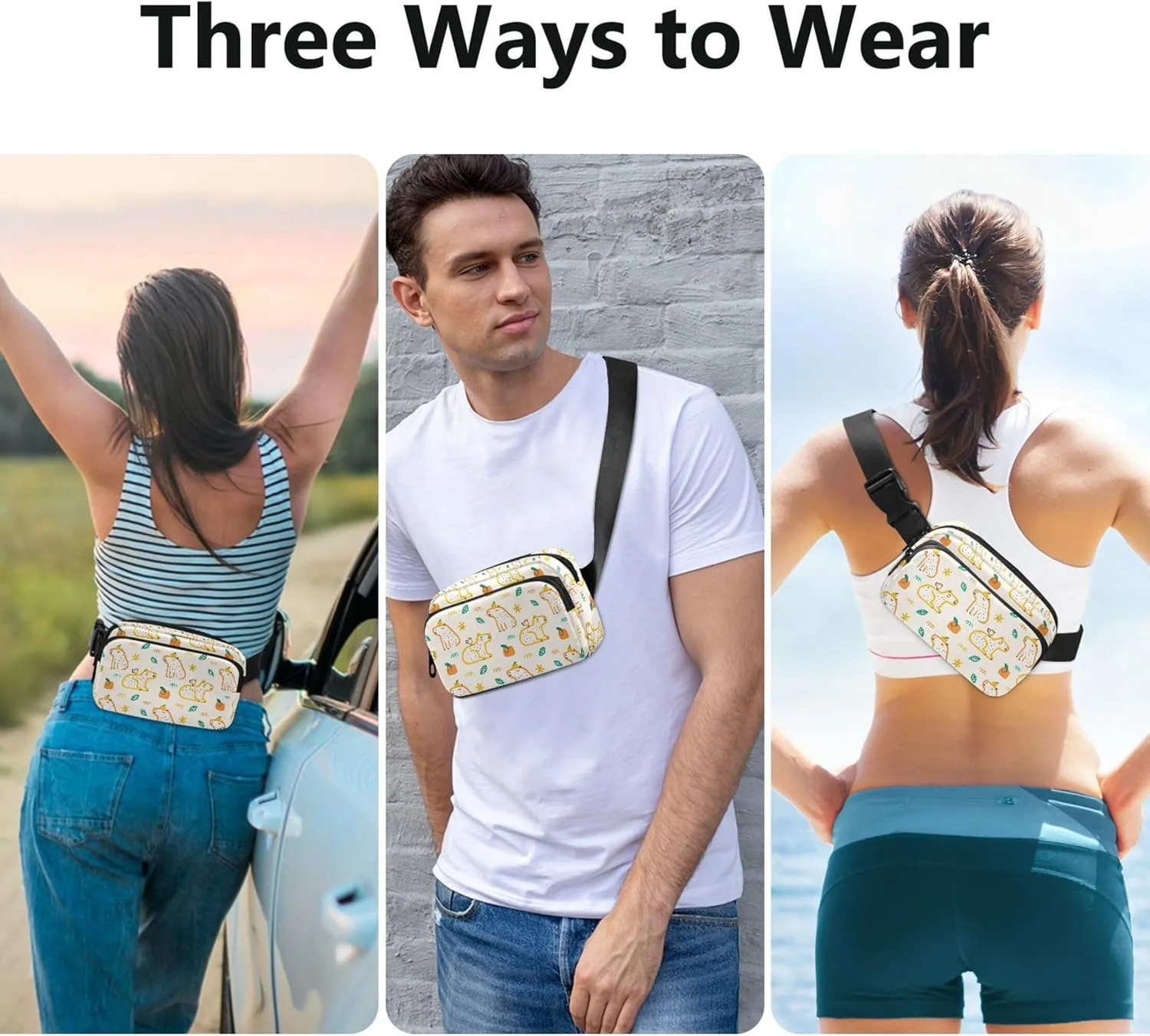 Capybara Cartoon Animals Fanny Packs for Women Hiking Belt Bags Hip Pack Waterproof Crossbody Waist Pack