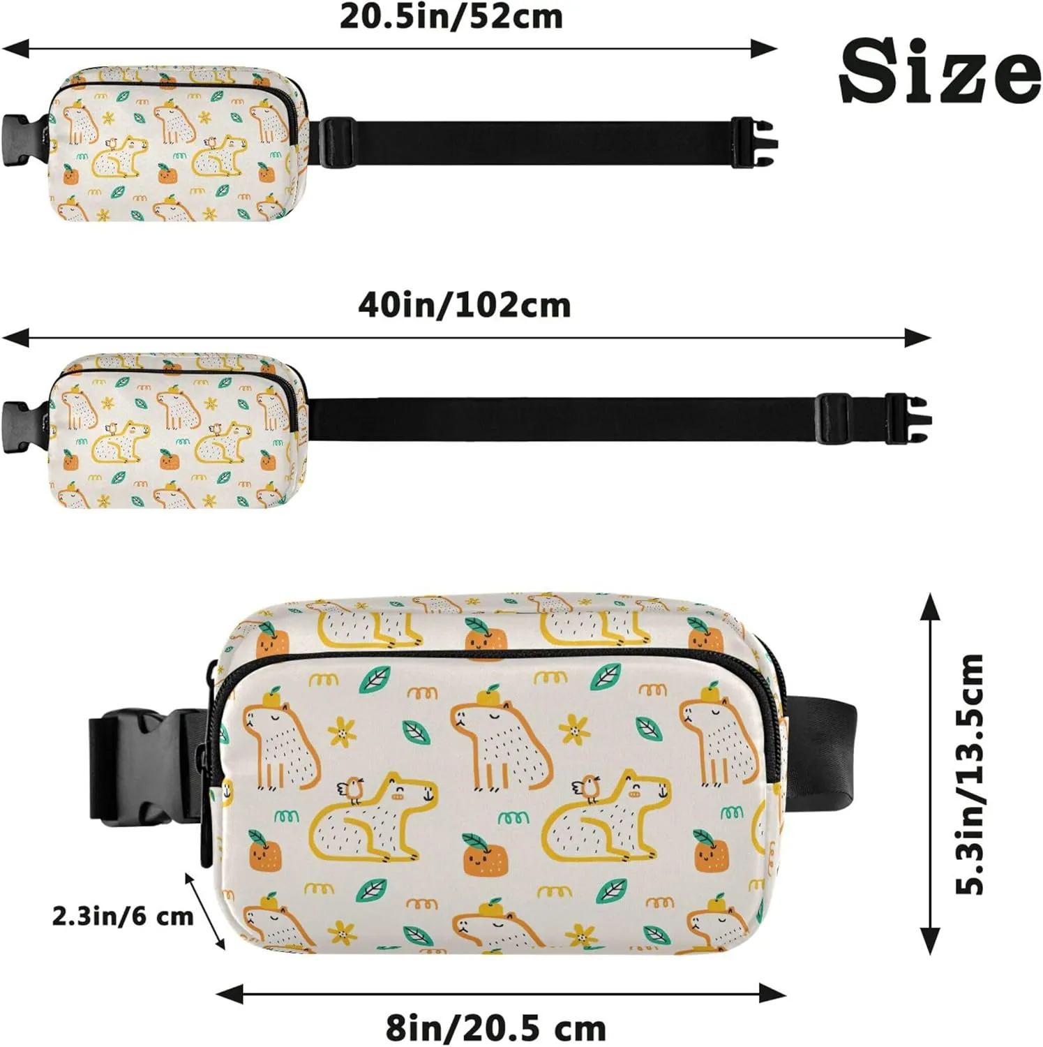 Capybara Cartoon Animals Fanny Packs for Women Hiking Belt Bags Hip Pack Waterproof Crossbody Waist Pack