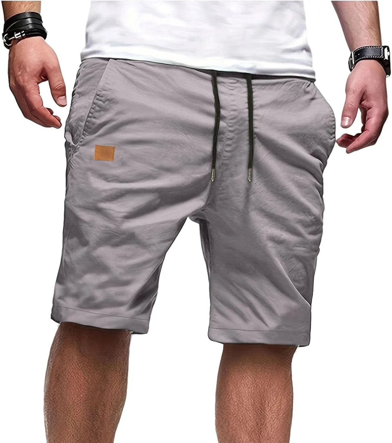 Cargo Shorts for Men, Mens Casual Shorts Cotton Drawstring Summer Beach Stretch Twill Chino Athletic Golf Gym Shorts