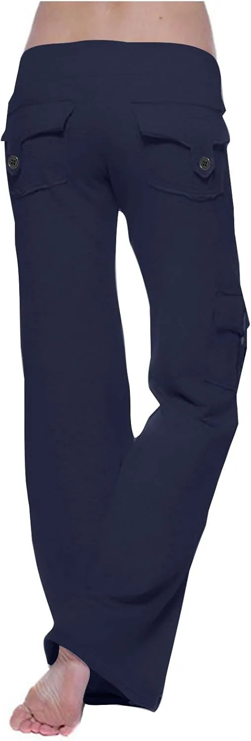Cargo Yoga Pants for Women High Waist Wide Leg Pants Workout Gym Yoga Pants Stretch Leggings with Pockets