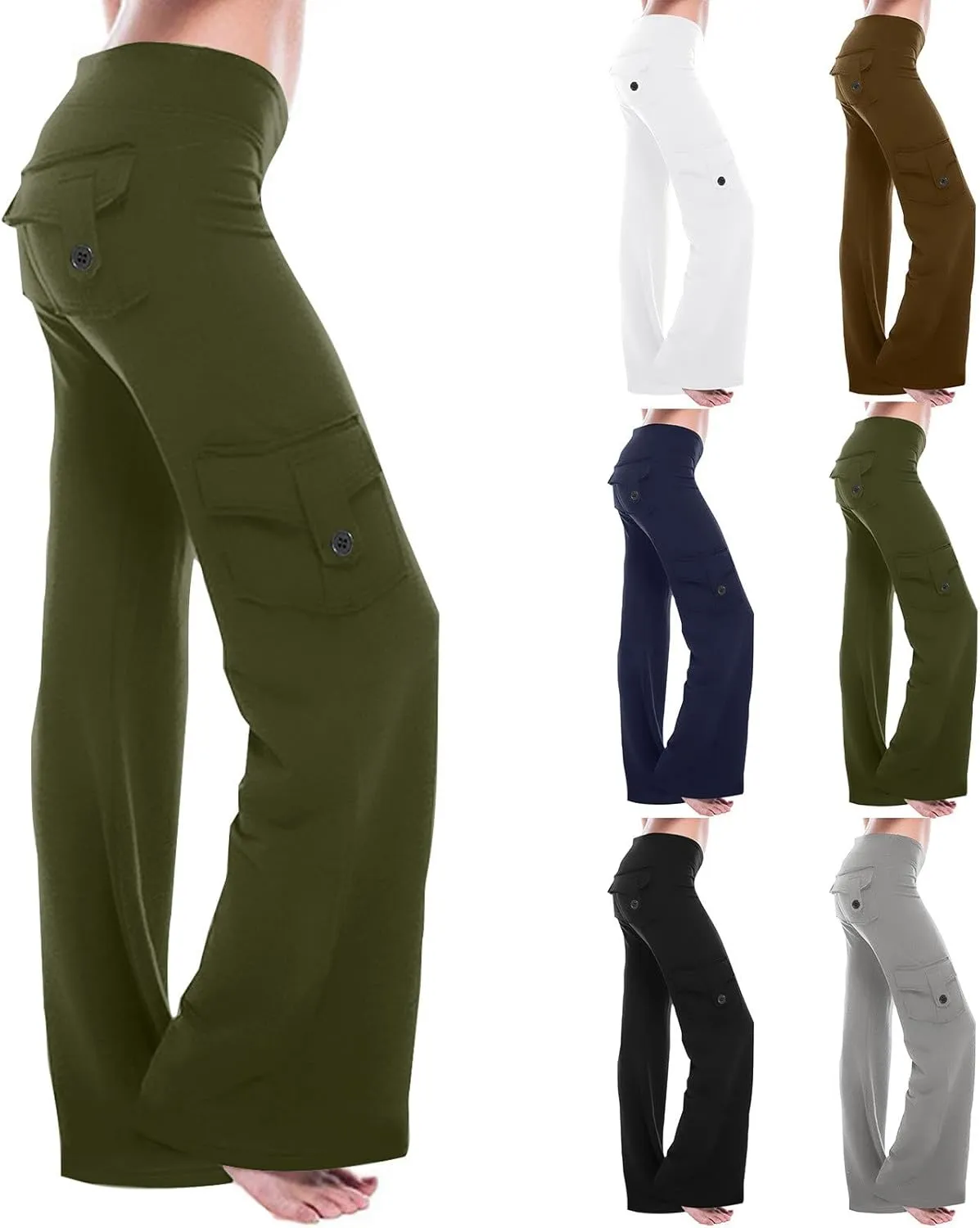 Cargo Yoga Pants for Women High Waist Wide Leg Pants Workout Gym Yoga Pants Stretch Leggings with Pockets