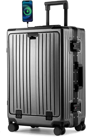 Carry On Luggage 22x14x9 Airline Approved, Zipperless Luggage Carry On with Compartment 20" Hard Shell Suitcases, ABS Aluminum Carry On Suitcases with Spinner Wheels, TSA Lock 37L