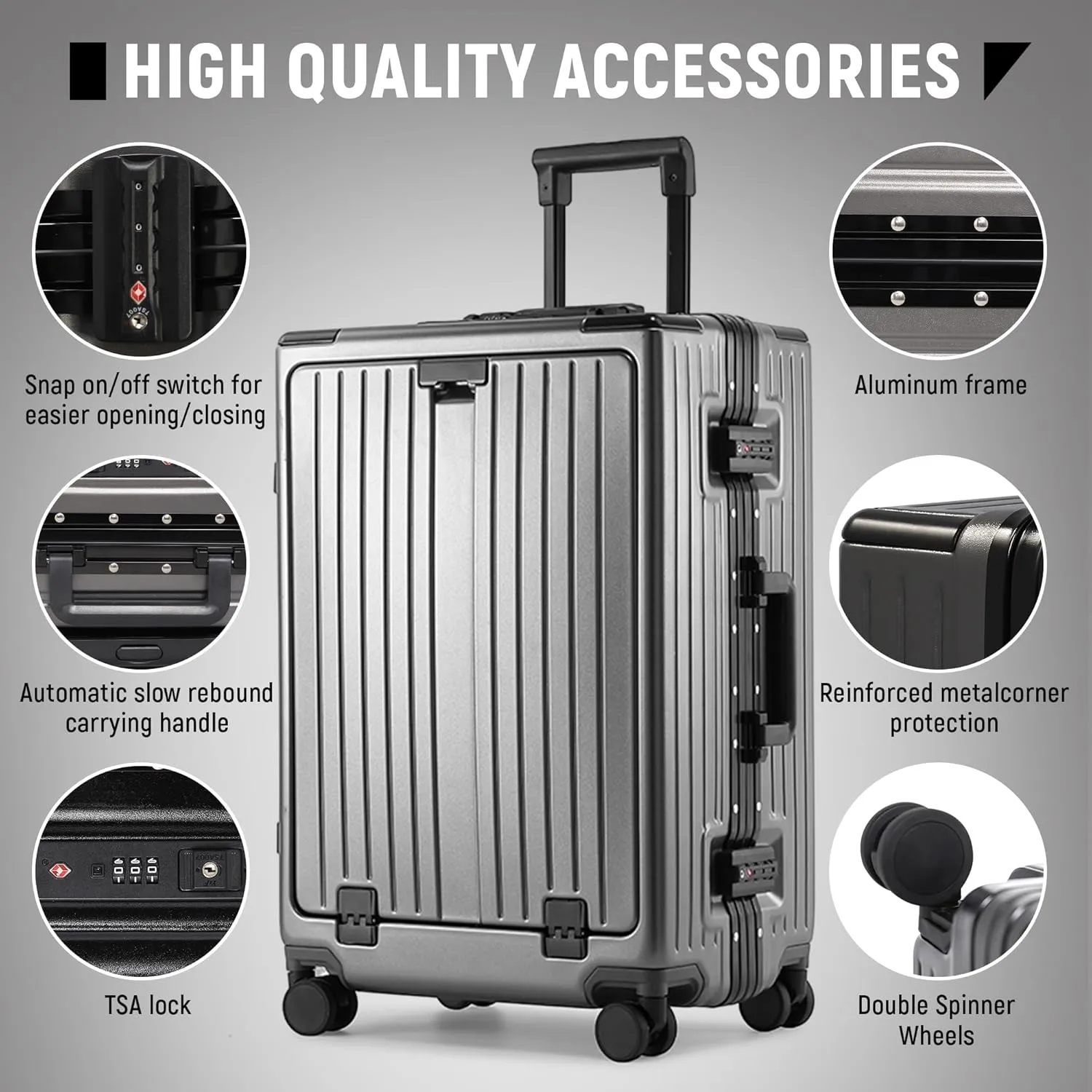 Carry On Luggage 22x14x9 Airline Approved, Zipperless Luggage Carry On with Compartment 20" Hard Shell Suitcases, ABS Aluminum Carry On Suitcases with Spinner Wheels, TSA Lock 37L