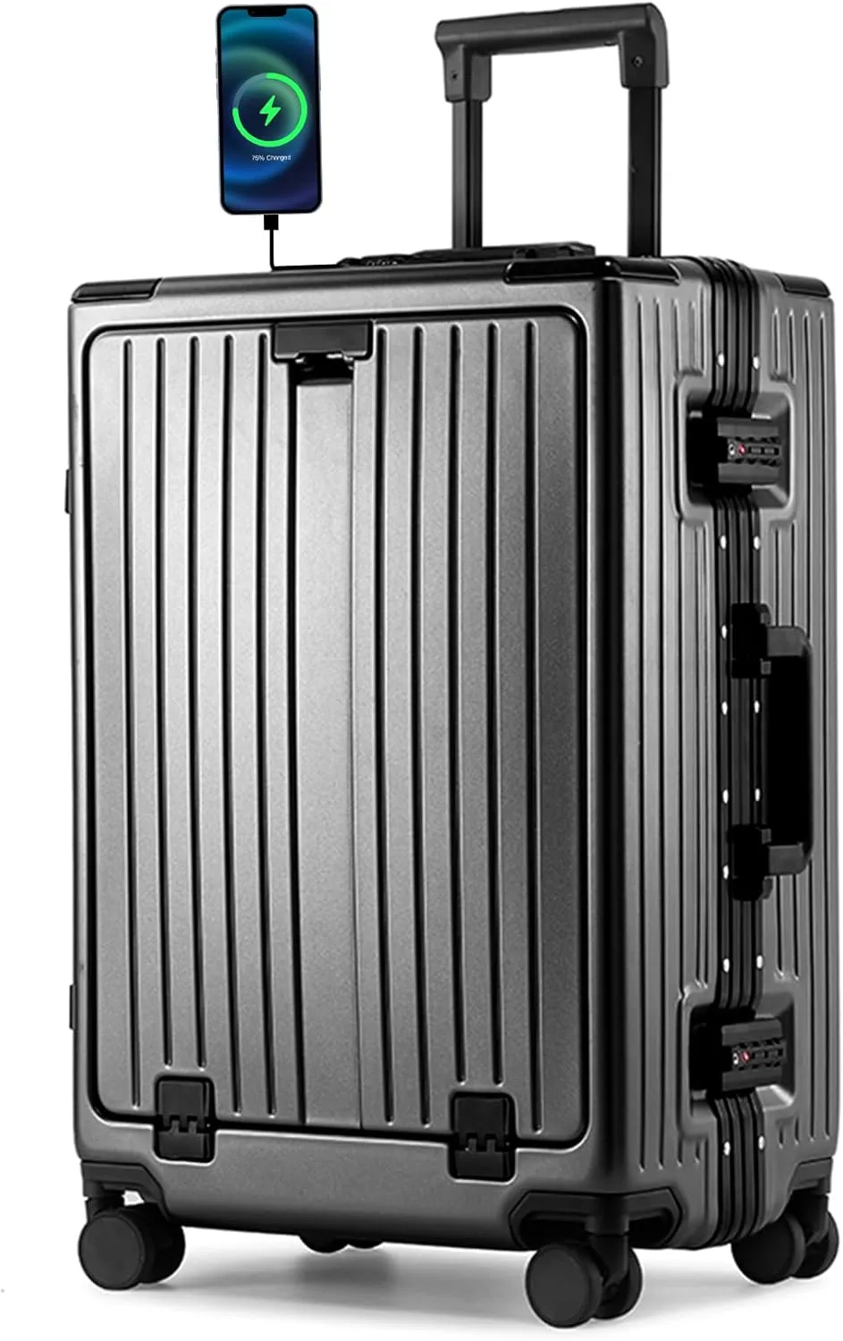 Carry On Luggage 22x14x9 Airline Approved, Zipperless Luggage Carry On with Compartment 20" Hard Shell Suitcases, ABS Aluminum Carry On Suitcases with Spinner Wheels, TSA Lock 37L