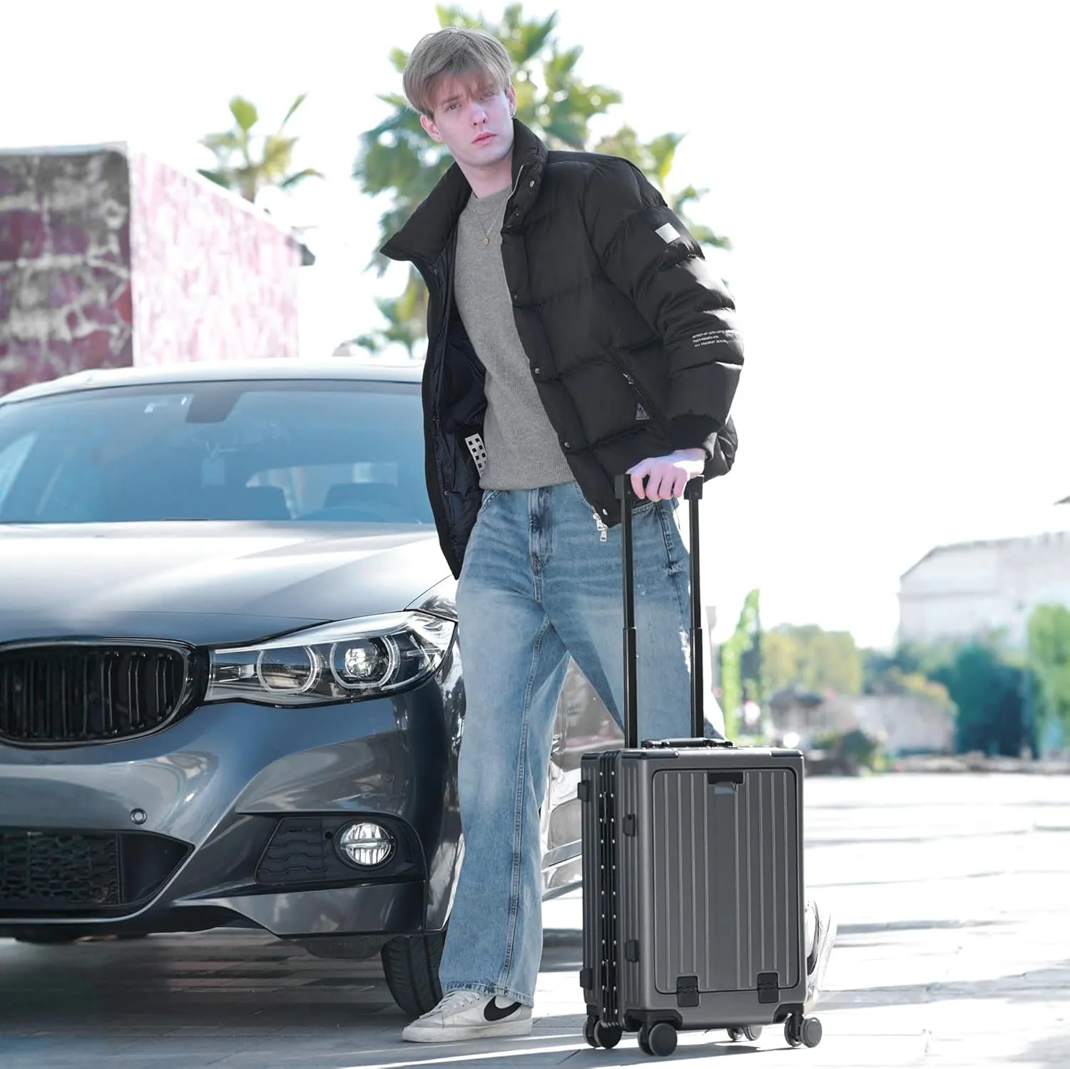Carry On Luggage 22x14x9 Airline Approved, Zipperless Luggage Carry On with Compartment 20" Hard Shell Suitcases, ABS Aluminum Carry On Suitcases with Spinner Wheels, TSA Lock 37L