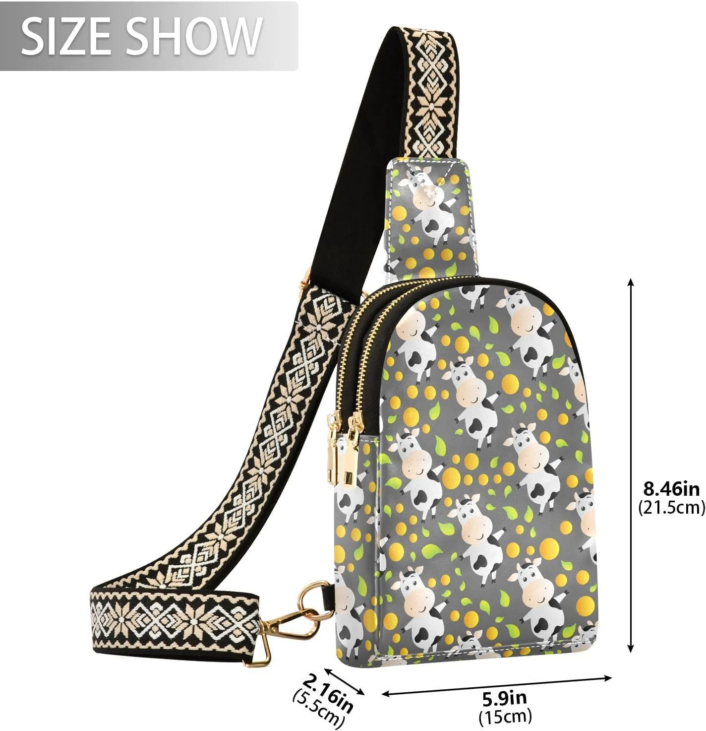 Cartoon Cute Toy Cow Trendy Crossbody Bag Fashion Waist Packs Yellow Dot Cross Body Leather Chest Bag for Women Fanny Pack Travel Outdoor Crossbody Sling Bag