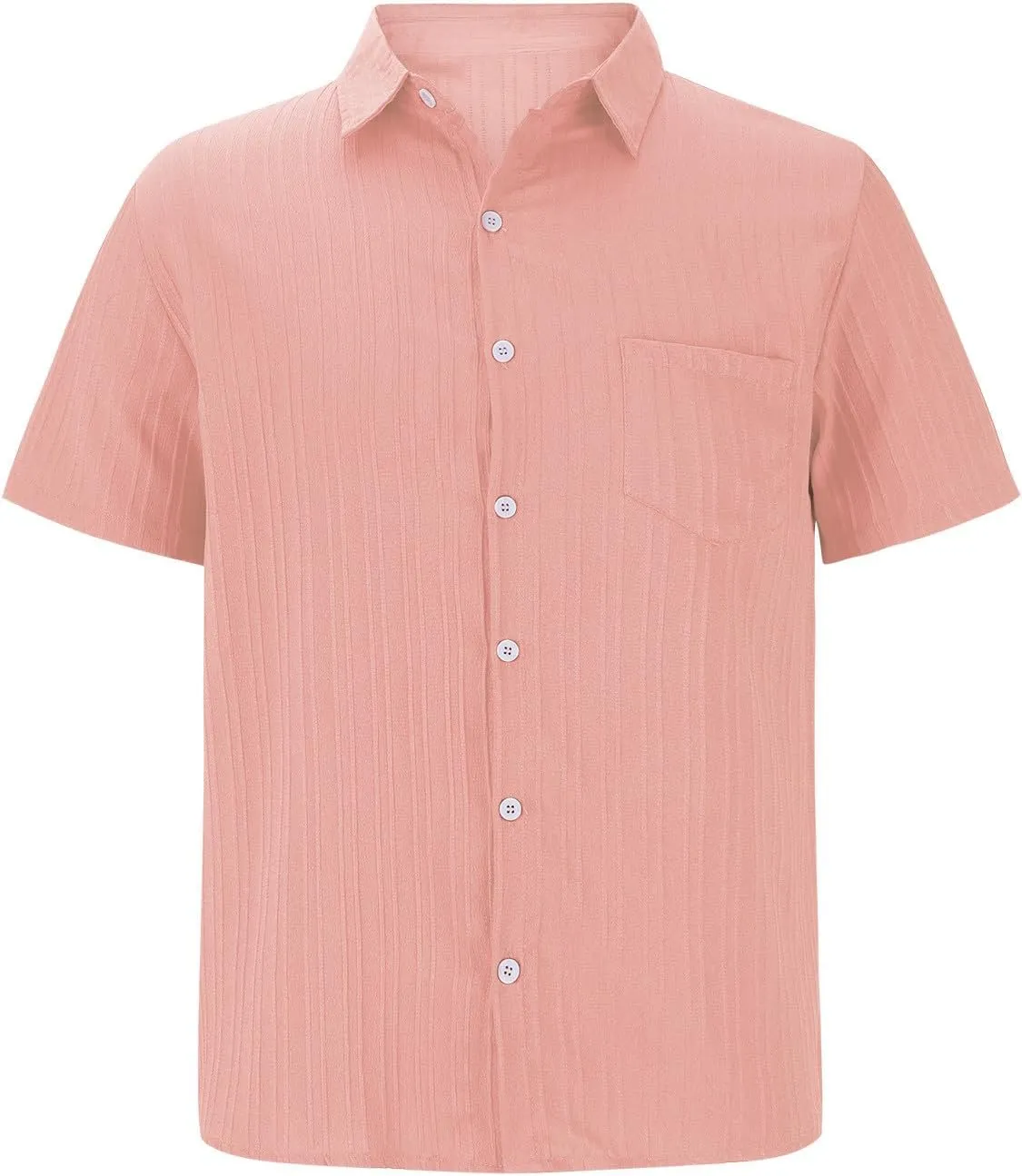 Casual Shirts for Men Summer Loose Fashion Button Down Shirts Vacation Solid Pleated Lapel Short Sleeve Top Clothes