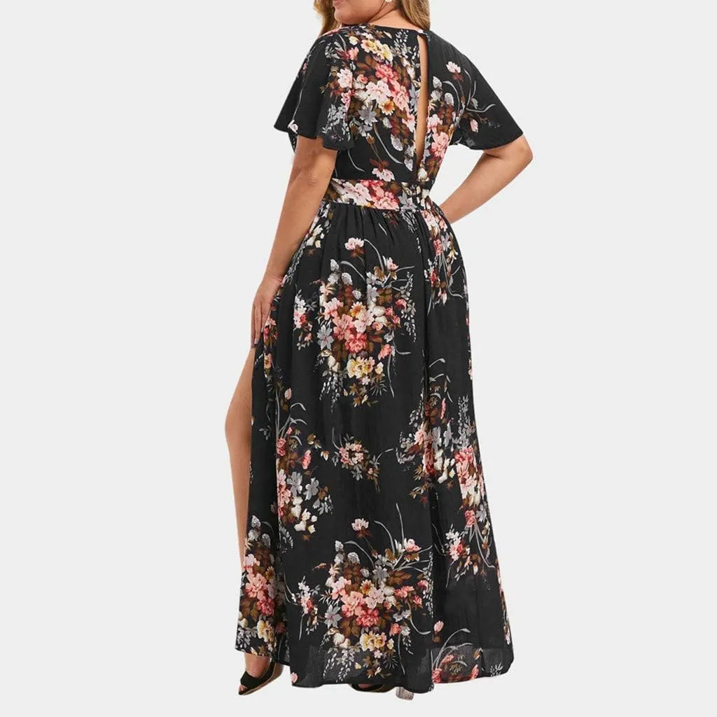 Casual Summer Dresses for Women 2025,Womens Plus Size Wedding Guest Dress Short Sleeve Floral Printed Maxi Dresses