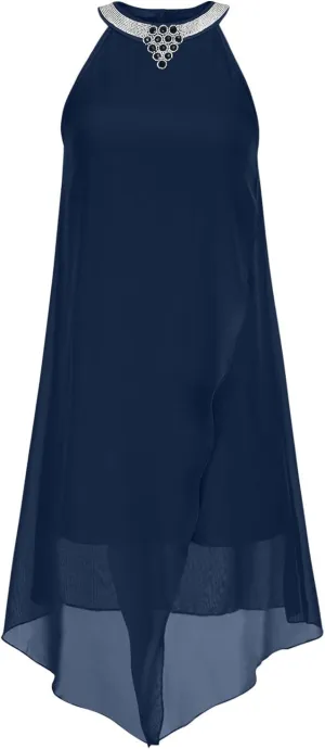 Chiffon Halter Dress for Women Dressy Tiered Evening Cocktail Party Dress Plus Size Choker Neck Swing Midi Sundress