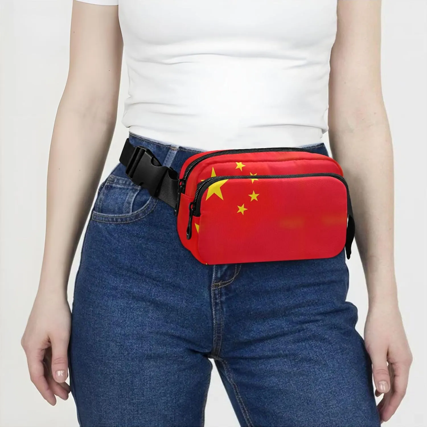 Chinese Five Starred Red Flag Waterproof Womens Fanny Pack Belt Bags Hip Pack Bright Color Crossbody Waist Pack