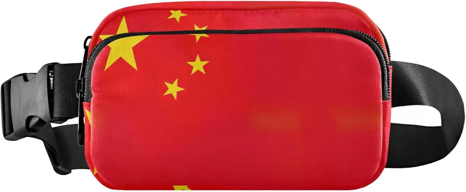 Chinese Five Starred Red Flag Waterproof Womens Fanny Pack Belt Bags Hip Pack Bright Color Crossbody Waist Pack