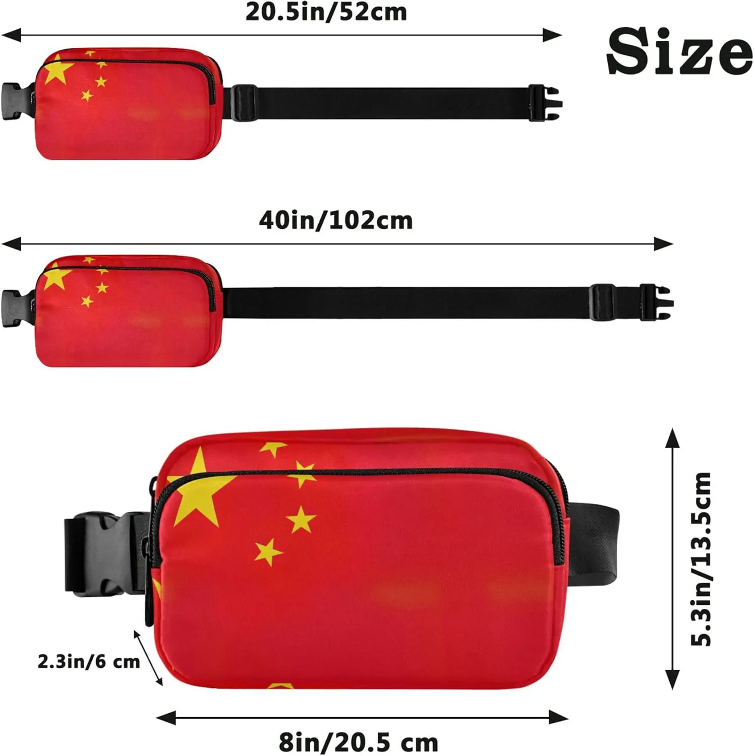 Chinese Five Starred Red Flag Waterproof Womens Fanny Pack Belt Bags Hip Pack Bright Color Crossbody Waist Pack