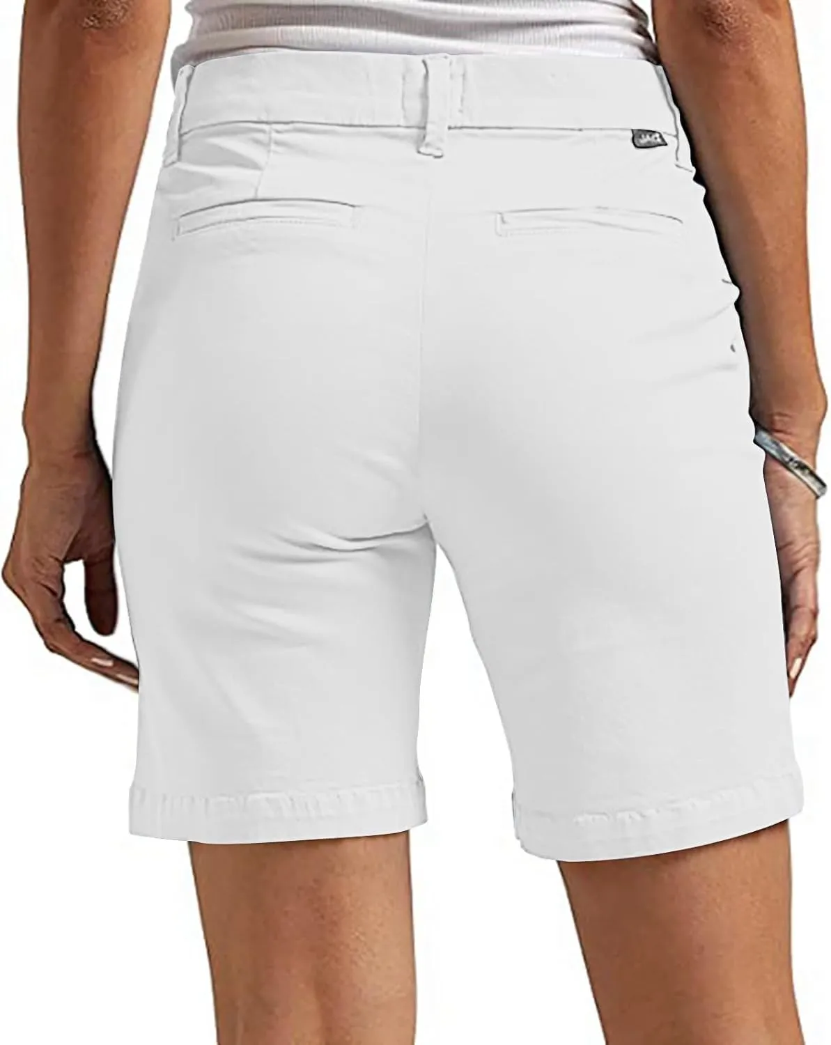 Chino Shorts for Women Comfy Casual Slim Fit Pull On Knee Length Shorts Solid Lounge Bermuda Shorts with Pockets