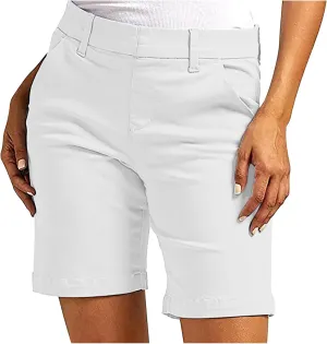 Chino Shorts for Women Comfy Casual Slim Fit Pull On Knee Length Shorts Solid Lounge Bermuda Shorts with Pockets
