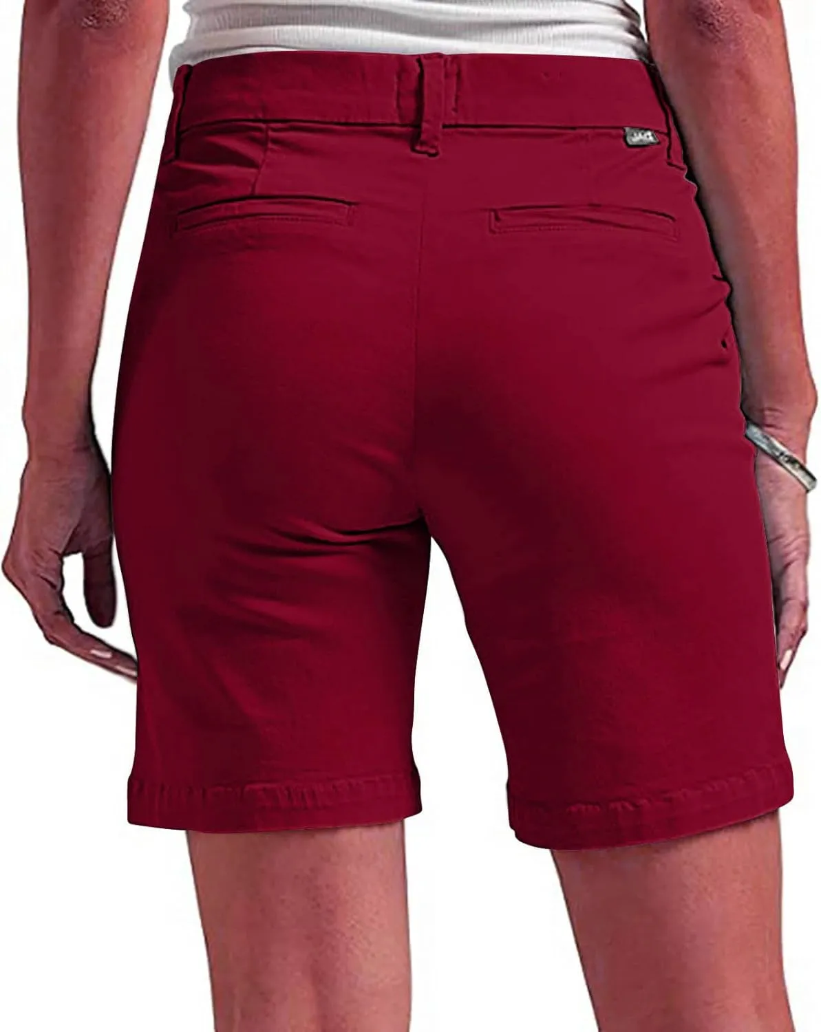 Chino Shorts for Women Comfy Casual Slim Fit Pull On Knee Length Shorts Solid Lounge Bermuda Shorts with Pockets