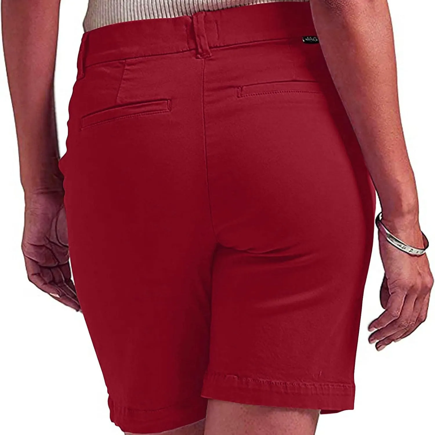 Chino Shorts for Women Comfy Casual Slim Fit Pull On Knee Length Shorts Solid Lounge Bermuda Shorts with Pockets