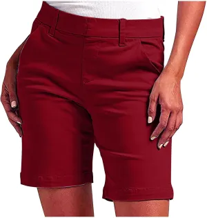 Chino Shorts for Women Comfy Casual Slim Fit Pull On Knee Length Shorts Solid Lounge Bermuda Shorts with Pockets