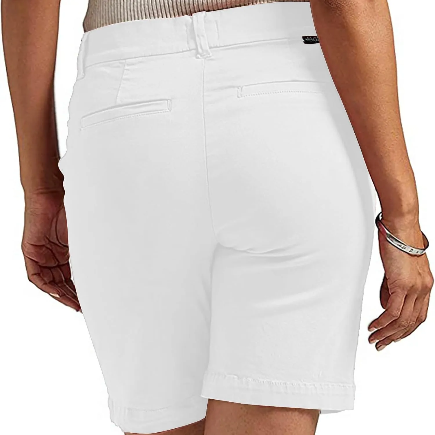 Chino Shorts for Women Comfy Casual Slim Fit Pull On Knee Length Shorts Solid Lounge Bermuda Shorts with Pockets