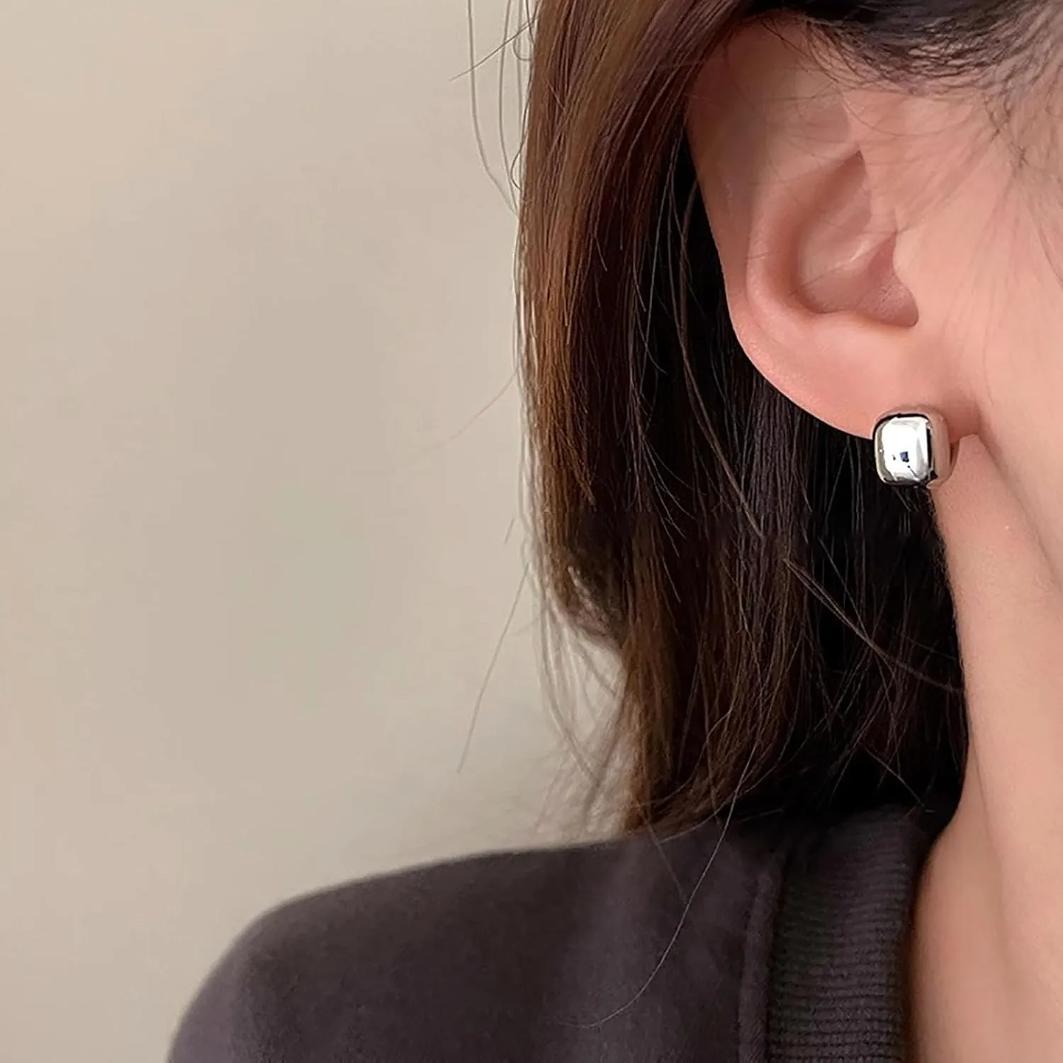 Chunky Square Stud Earrings Gold Thick Square Earrings Small Square Hoop Huggie Earrings Chunky Wide Square Earrings Minimalist Geometric Stud Earrings Jewelry for Women