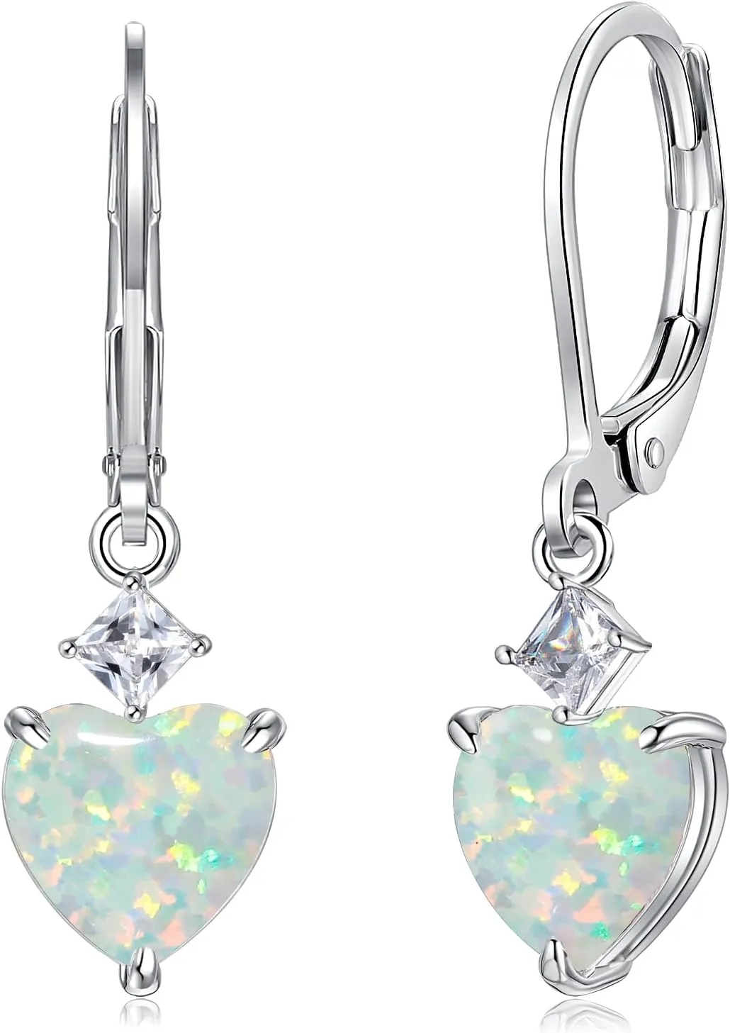 CiNily Heart Opal Earrings Dangle Drop Earrings for Women Trendy Heart Pendant Earrings, CZ Leverback Earrings Opal Jewelry Gifts, 14K White Gold, Rose Gold, Yellow Gold