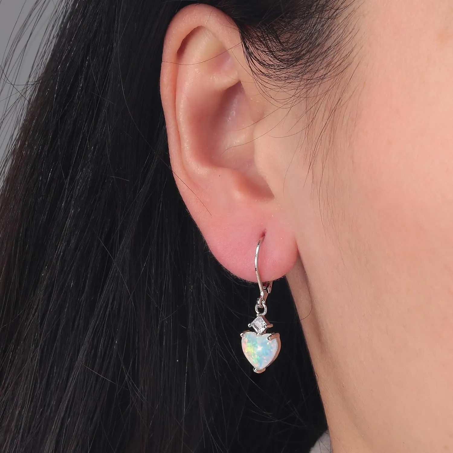 CiNily Heart Opal Earrings Dangle Drop Earrings for Women Trendy Heart Pendant Earrings, CZ Leverback Earrings Opal Jewelry Gifts, 14K White Gold, Rose Gold, Yellow Gold