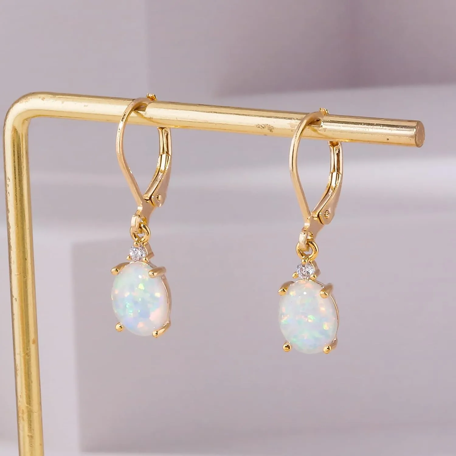 CiNily Opal Dangle Earrings for Women Trendy 14k Gold Plated Drop Dangle Earrings Created Fire Opal Drop Earrings Hypoallergenic Birthstone CZ Earrings Jewelry Gifts for Men Teen Girls