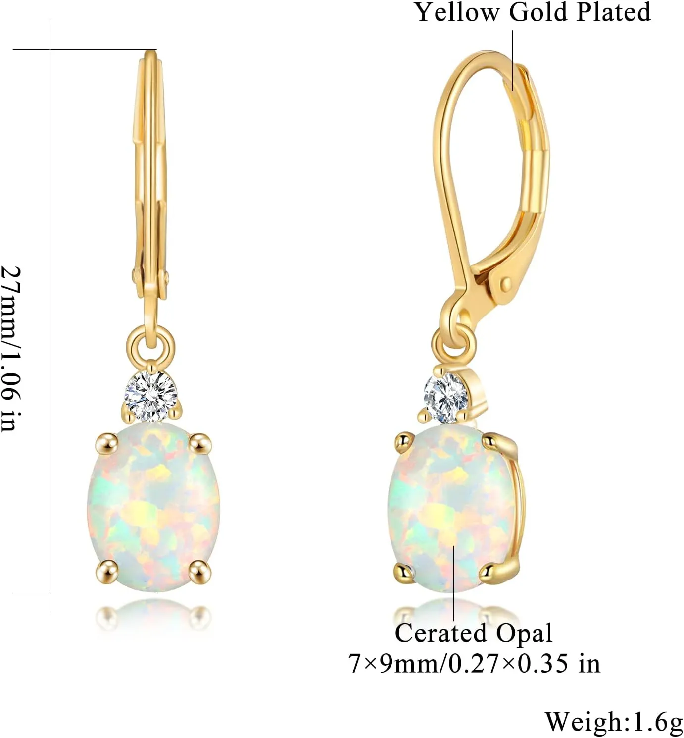 CiNily Opal Dangle Earrings for Women Trendy 14k Gold Plated Drop Dangle Earrings Created Fire Opal Drop Earrings Hypoallergenic Birthstone CZ Earrings Jewelry Gifts for Men Teen Girls
