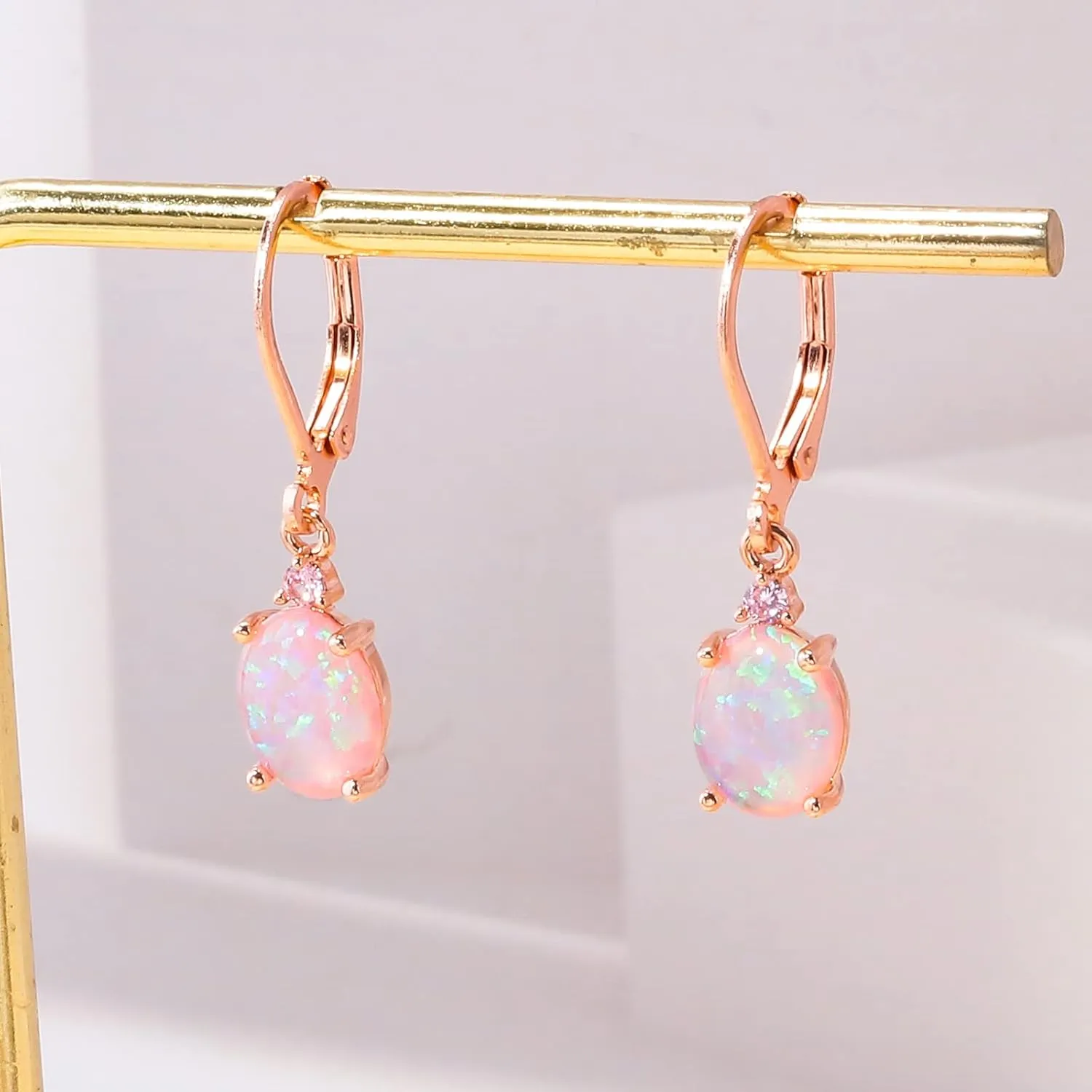 CiNily Opal Dangle Earrings for Women Trendy 14k Gold Plated Drop Dangle Earrings Created Fire Opal Drop Earrings Hypoallergenic Birthstone CZ Earrings Jewelry Gifts for Men Teen Girls